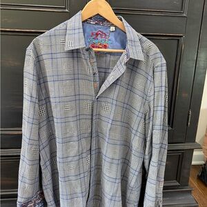 Robert Graham Blue and White Plaid Casual Button Down Shirt